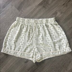 About A Girl White & Green Flowy Shorts